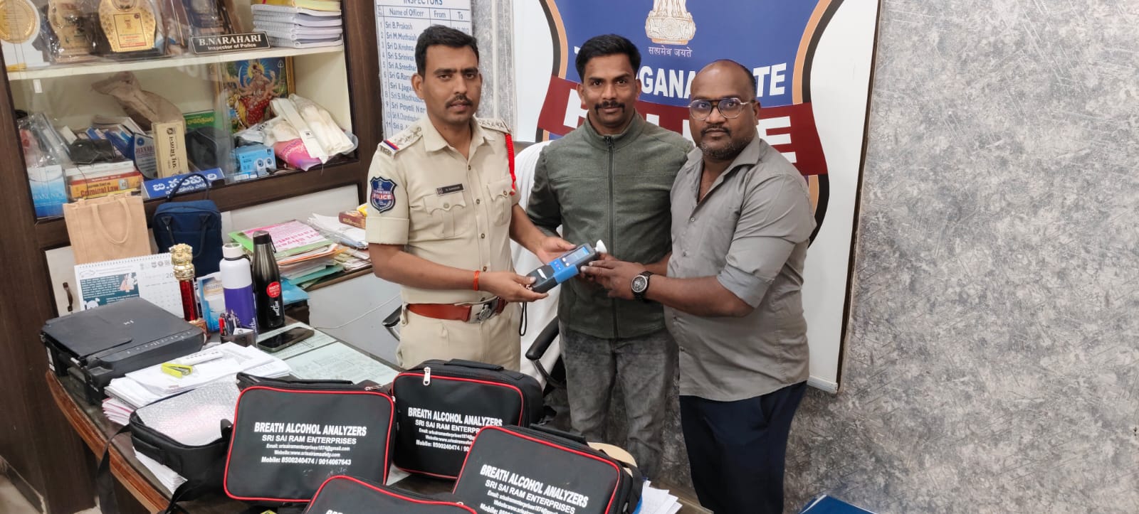 Equipment handover ceremony with Telangana Police officials